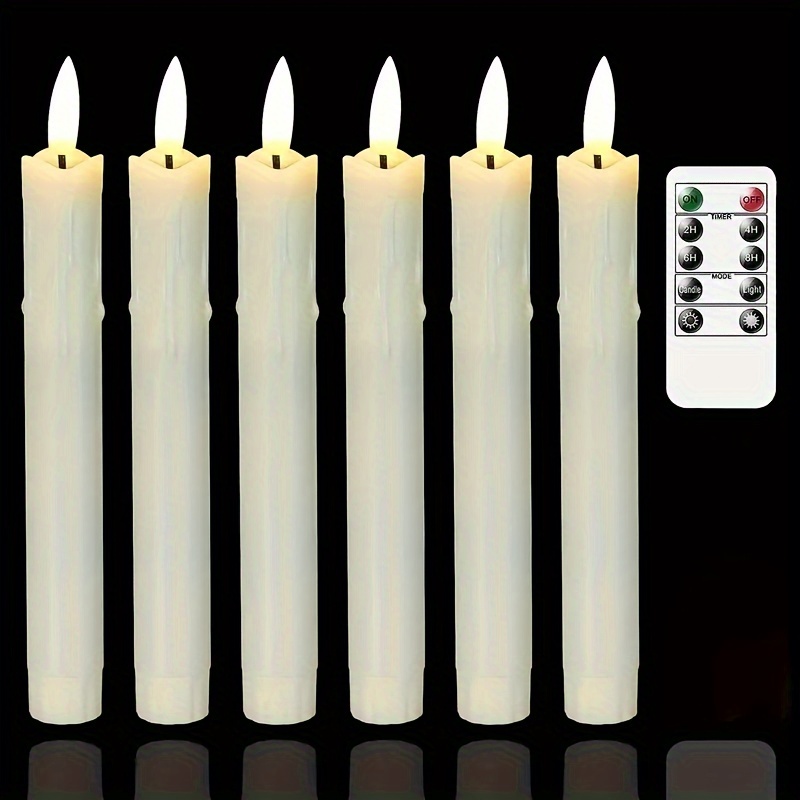 

6pcs Flameless Flickering Wax Candles With Remote Control, 7.5", Beige Battery Operated, Led Window Candles, Timer, Plastic 3d Wick, Drop Wax Effect Flameless Candle Holder (diameter 0.86" Warm Fire)