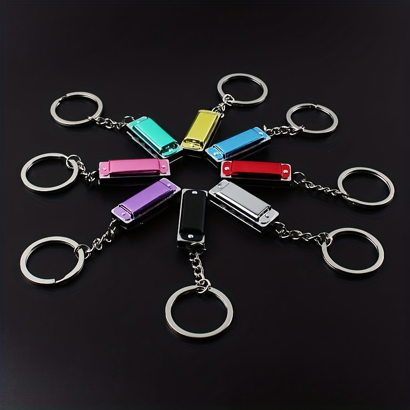 Mini Colorful Harmonica Keychain, Metal Key Ring Pendant