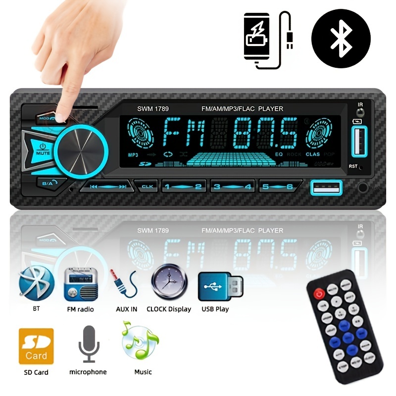 Radio de coche reproductor estéreo Bluetooth teléfono AUX-in MP3 FM/USB/1  din/SWC remoto/control remoto 12 V coche audio auto