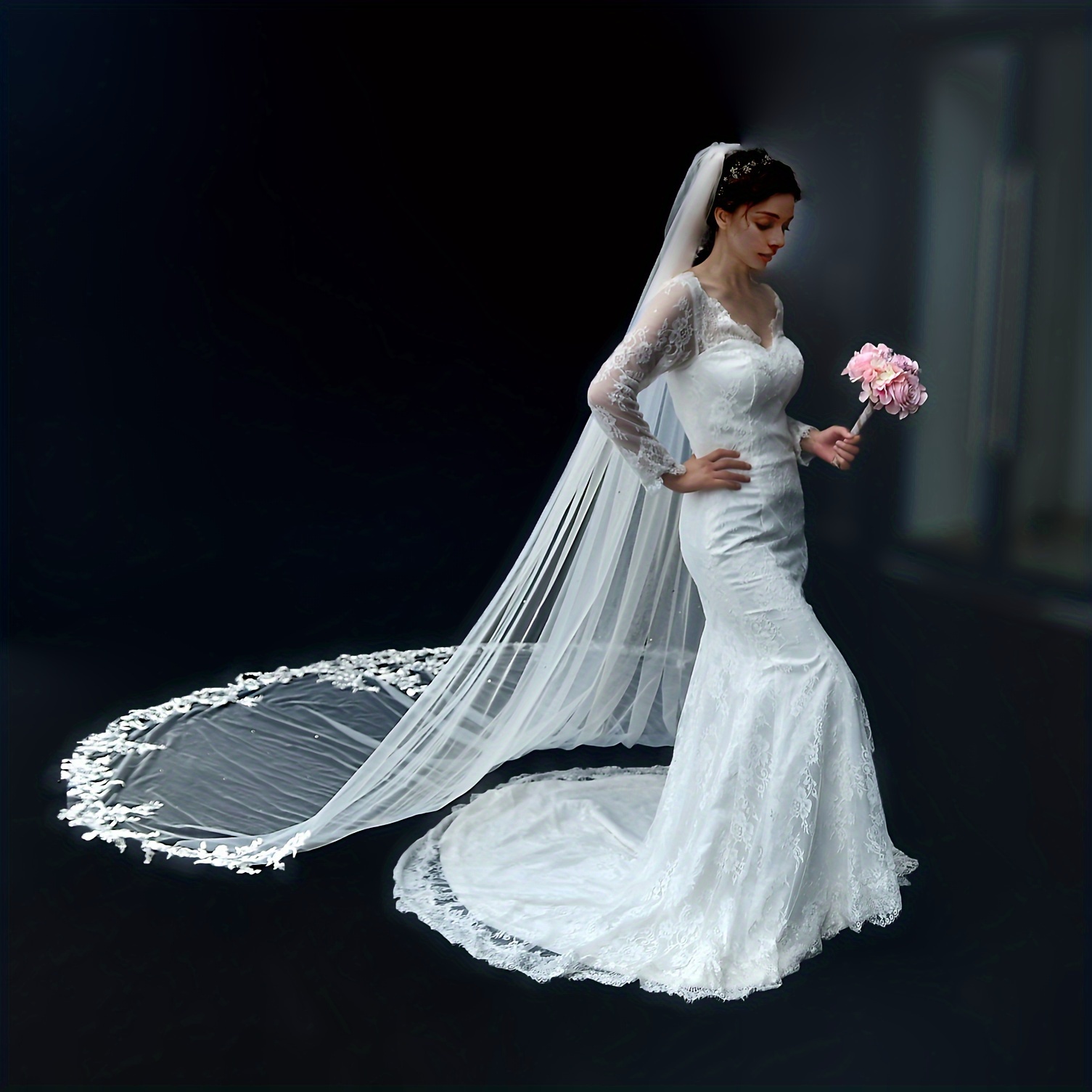 Bridal Veil Bride Headwear Luxury Cathedral Wedding Dresses Hair  Accessories With Hair Comb Headdress - Temu