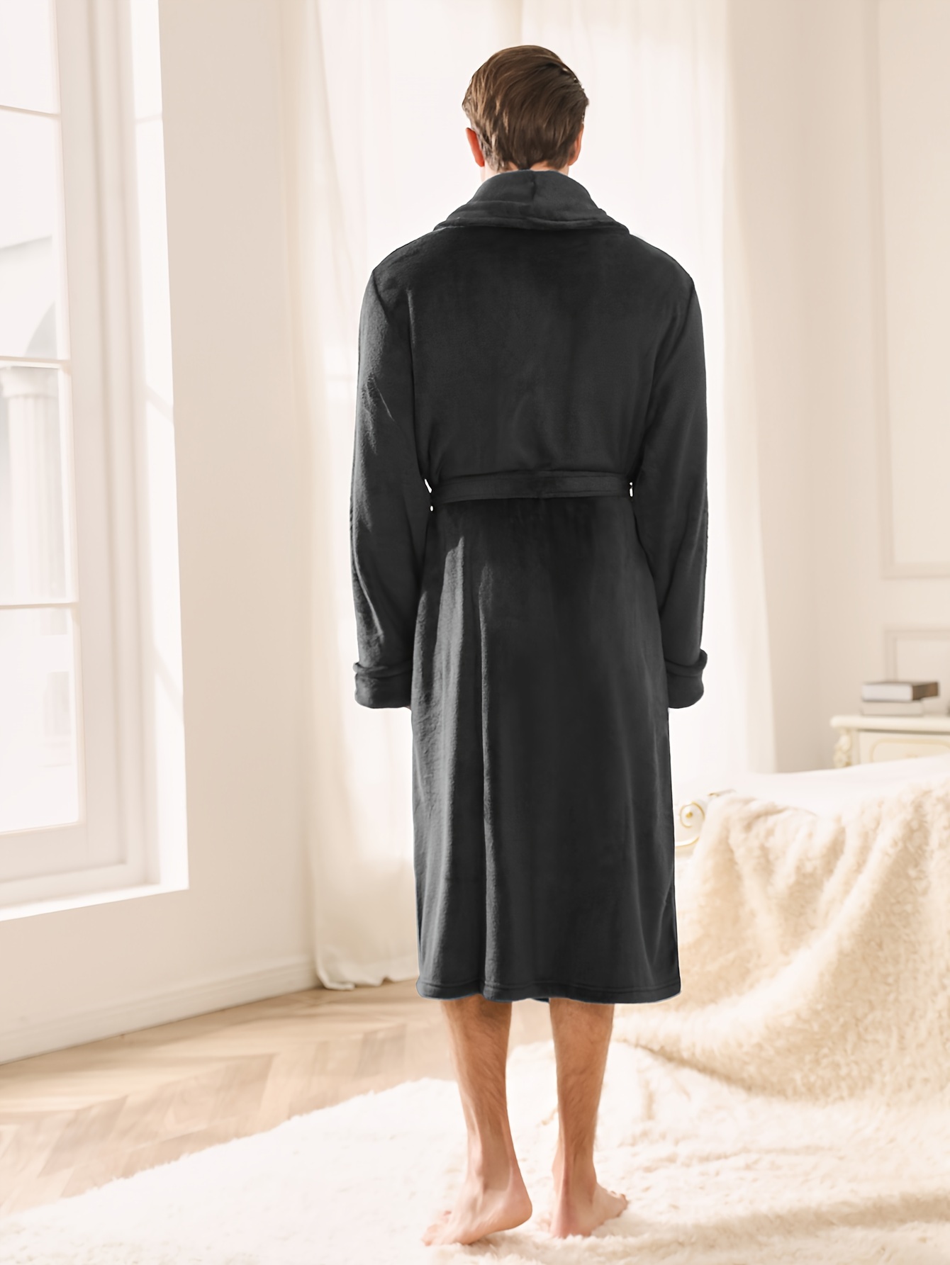 Men's Trendy Soft Comfy Plain Color Robe For Home Pajamas Wear Night-robe  Sets After A Bath