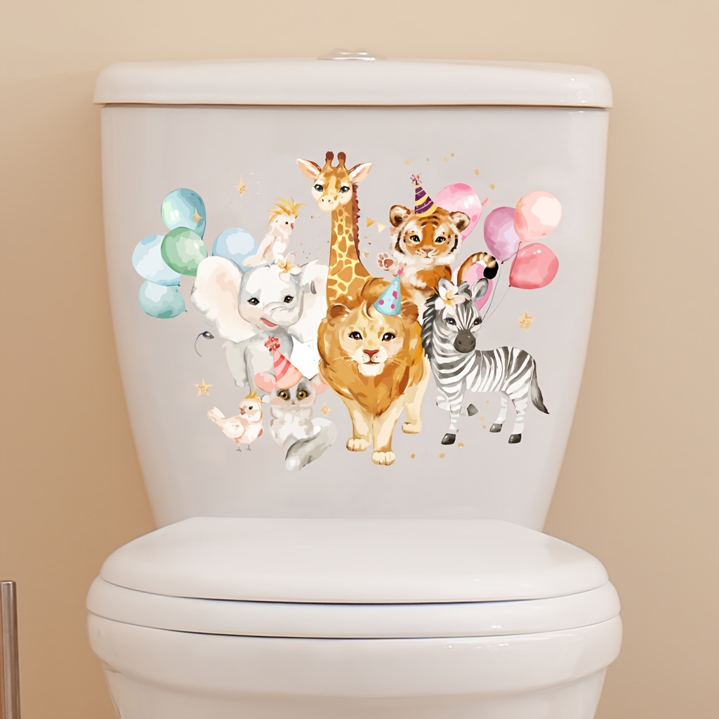 1pc 3D Animal Waterproof Toilet Seat PVC Sticker, Removable Vinyl Zoo  Wallpaper Mural Toilet Seat Cover Sticker, Bathroom Wall Art Decal Decal