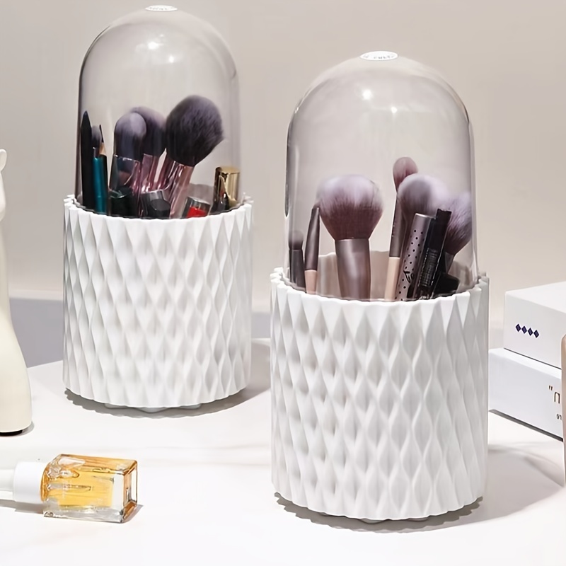 Organizador de brochas de maquillaje con tapa giratoria de 360 grados,  adecuado para tocador, tocador, tocador, baño (blanco)