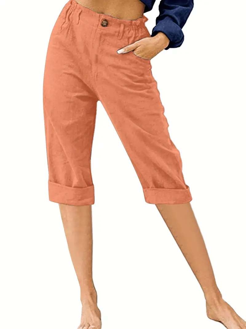 Plus Size Casual Capri Pants Women's Plus Solid High Waist - Temu