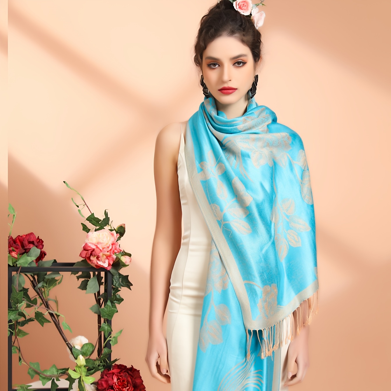 Solid Color Floral Shawl Tassels A High End Scarf Match