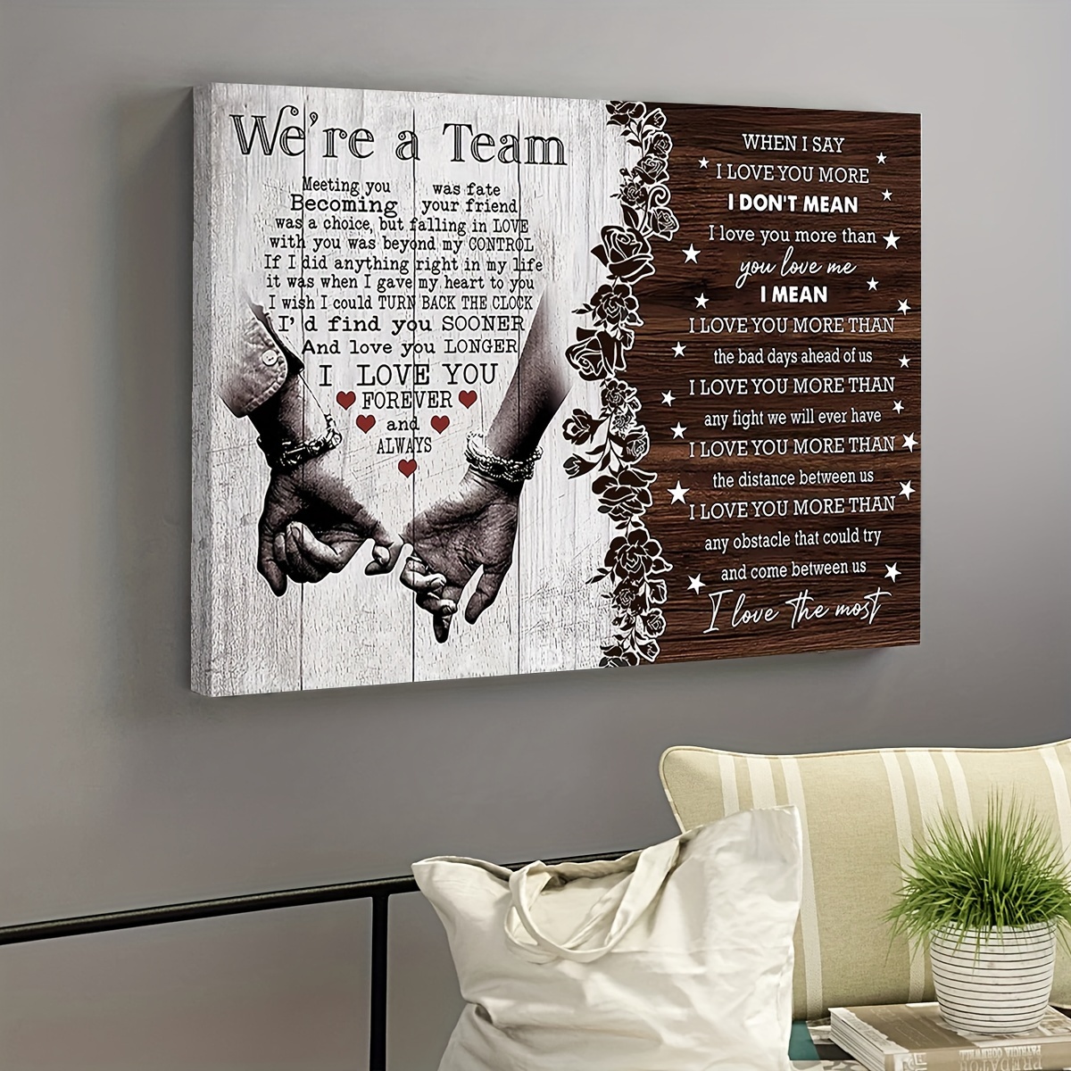 Wooden Framed Personalized Couple Canvas 're A Team Say Love - Temu