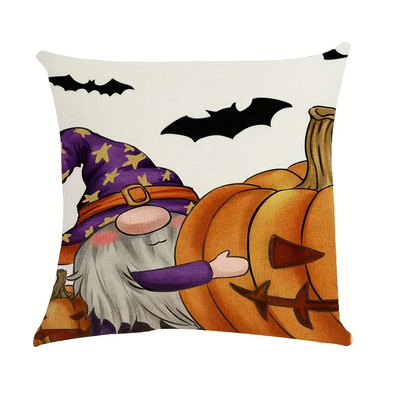 Linen Halloween Decorative Throw Pillow Case Pumpkin Gnome - Temu