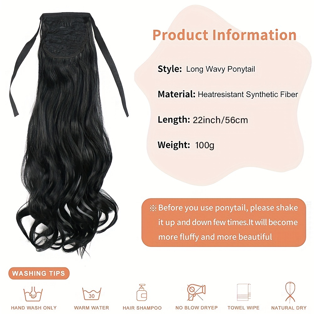 Ponytail hair extension, Kinky Curly hair , 56 cm, 22, (BLACK/ DARK B