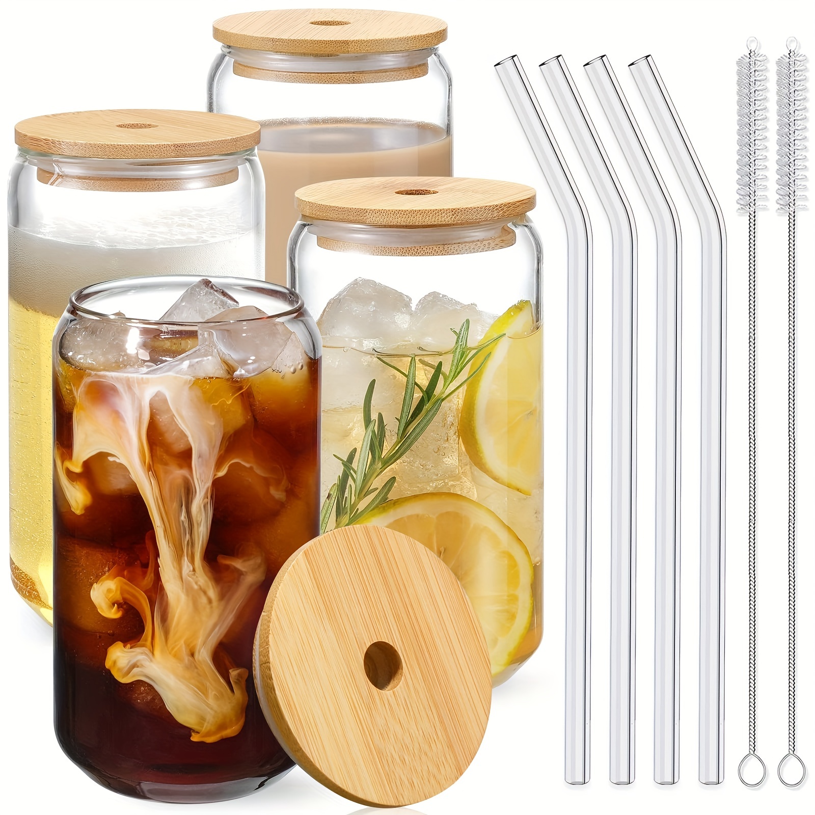 450ml Glass Mason Drinking Jars With Checked Lids And Striped