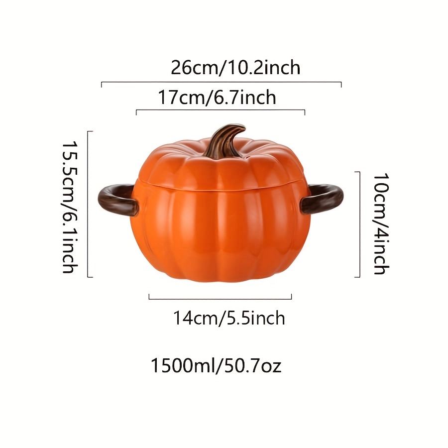 1pc Cute Pumpkin Shaped Double Ear Ceramic Soup Pot With Lid, Mini Fruit  Plate, Festival Gift