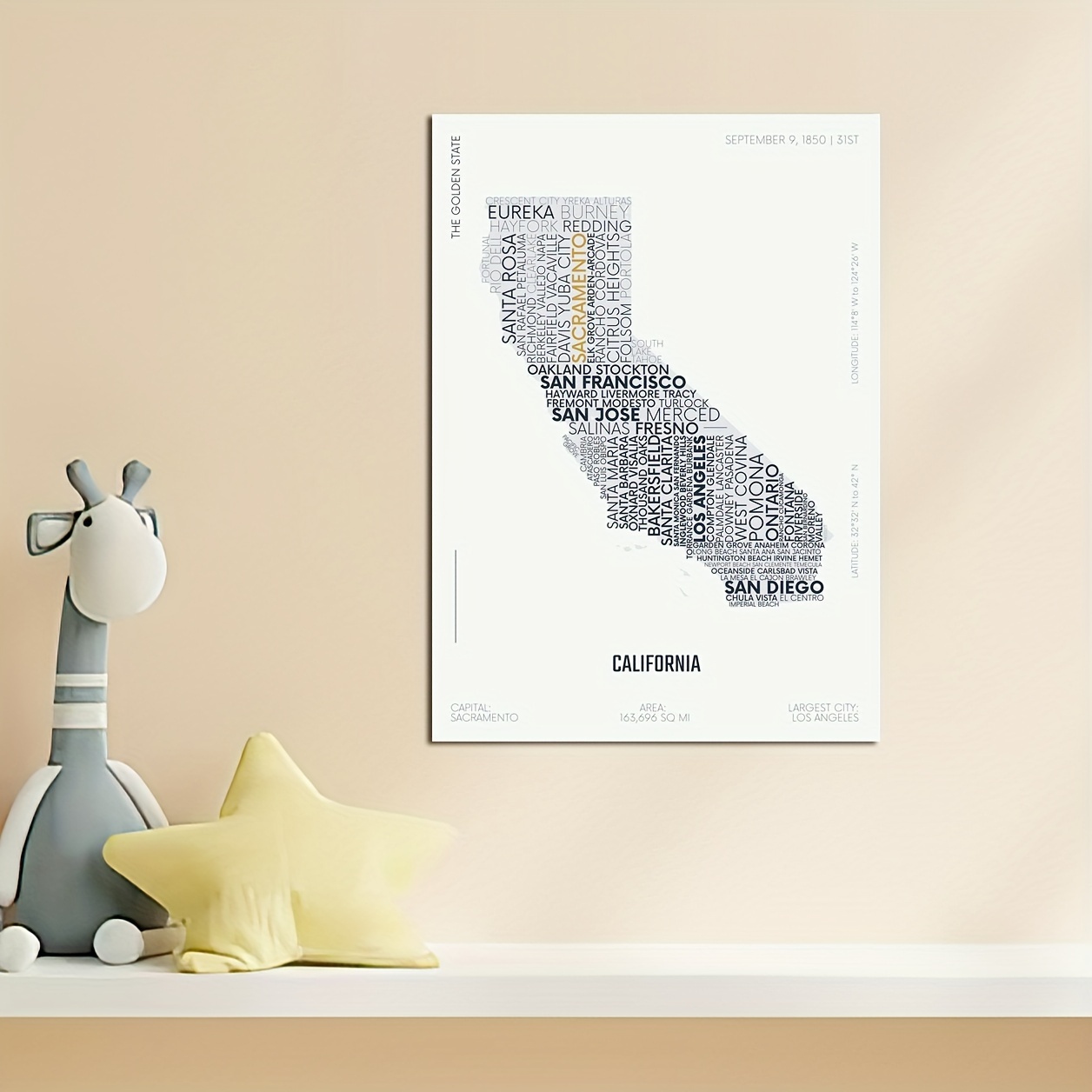 California State Letter Map Sticker, Gifts For Children, Modern Typography Art  Design, Waterproof, Removable, Kids Room Bedroom Wall Poster, A5 A4 Temu  Australia