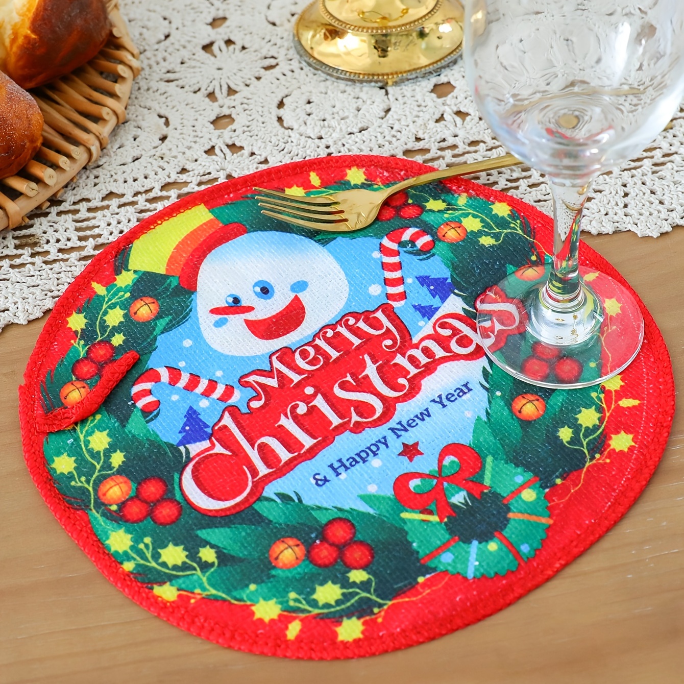 3pcs Christmas Pattern Round Cleaning Cloth Dish Towels Kitchen Absorbent Quickly absorb water