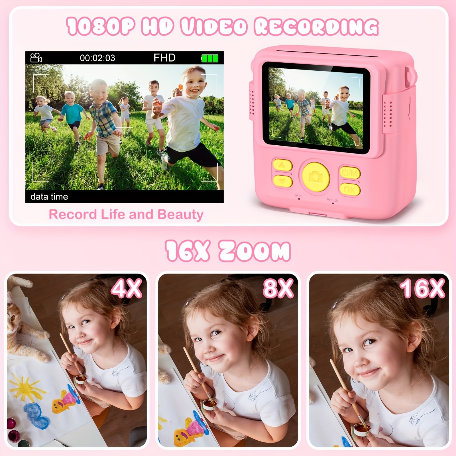  Joytrip Cámara de impresión instantánea para niños, cámara para  niños con pantalla LCD HD de 2.4 pulgadas, cámara digital de tinta cero con  papel de impresión térmica y calcomanías de dibujos 