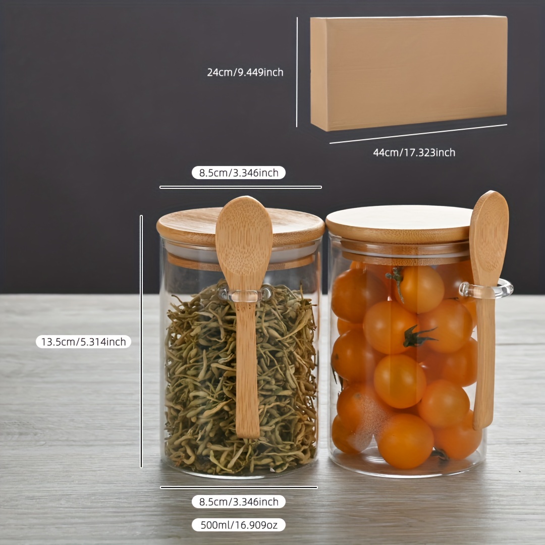 Airtight Glass Jars with Bamboo Lids & Bamboo Spoons - Decorative