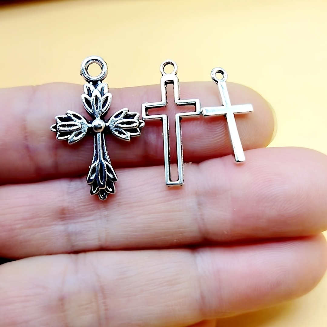 10pcs Antique Silver Mixed Holy Cross Pendant Vintage Alloy Cross Charms  Bulk For DIY Jewelry Accessories Small Business Supplies