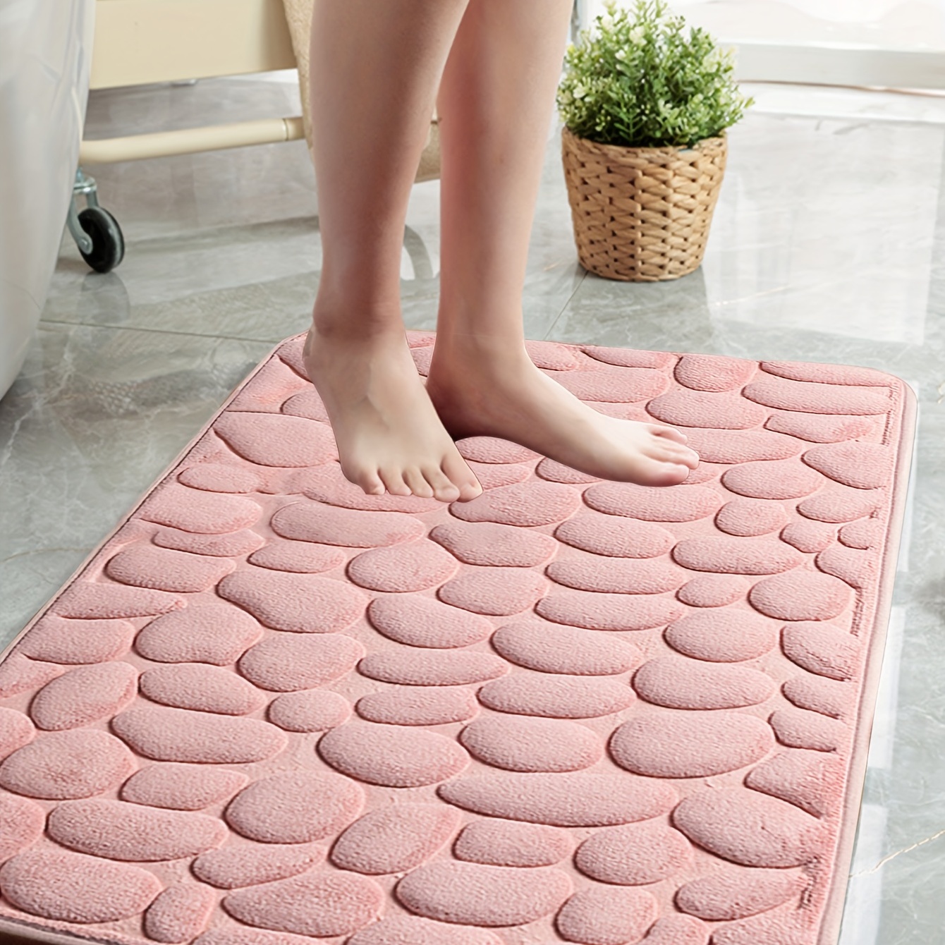 Soft And Comfortable Memory Foam Bath Rug With Cobblestone - Temu