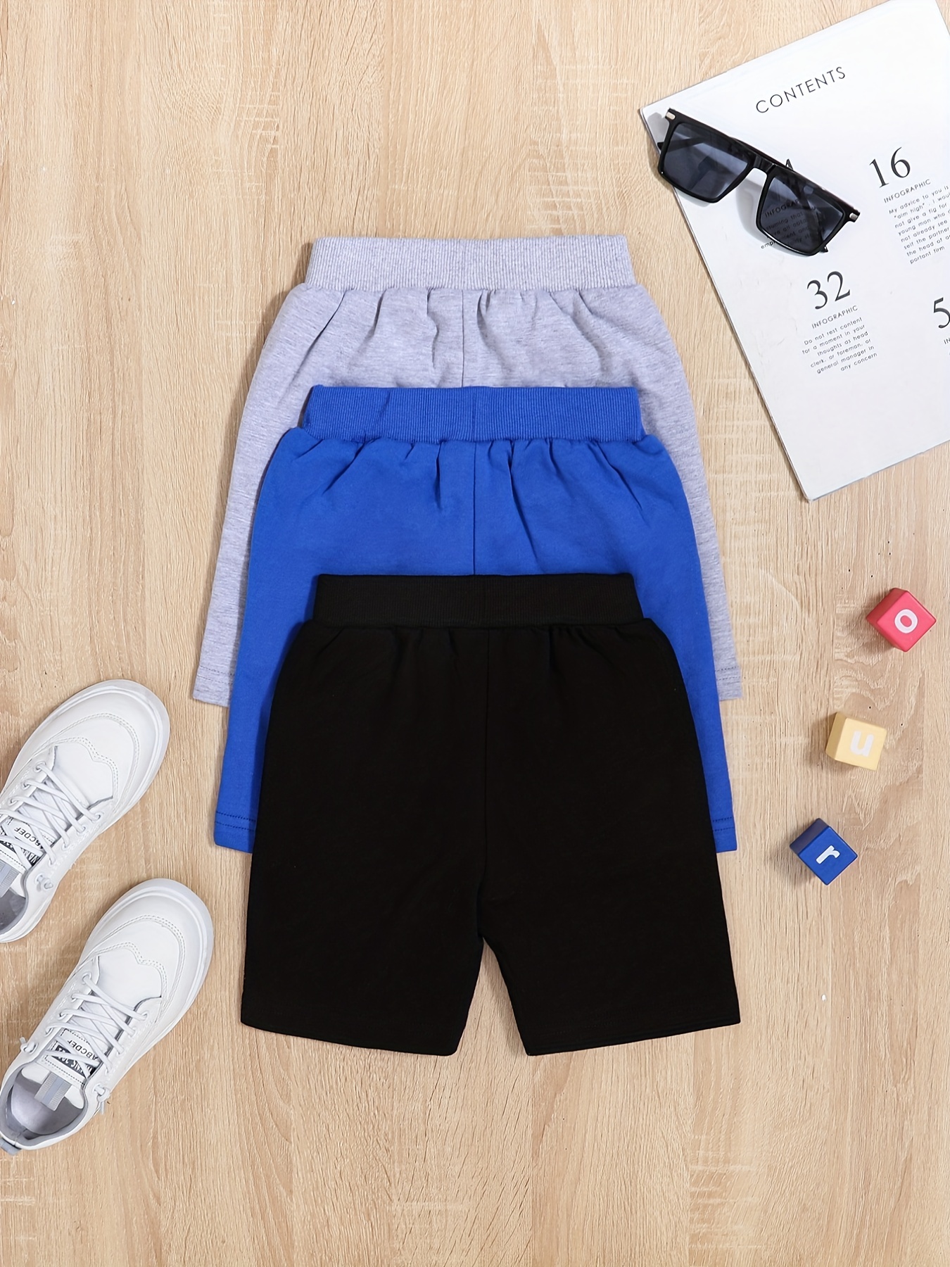 3pcs Boys Grey Drawstring Quick Dry Shorts