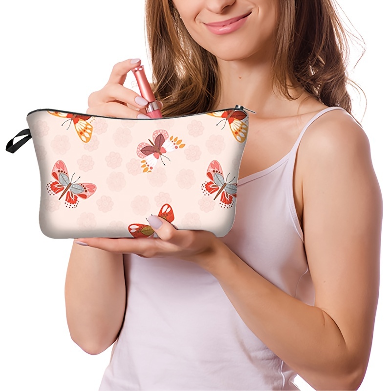Butterfly Pattern Zipper Storage Bag Lightweight Cosmetic Makeup Pouch
