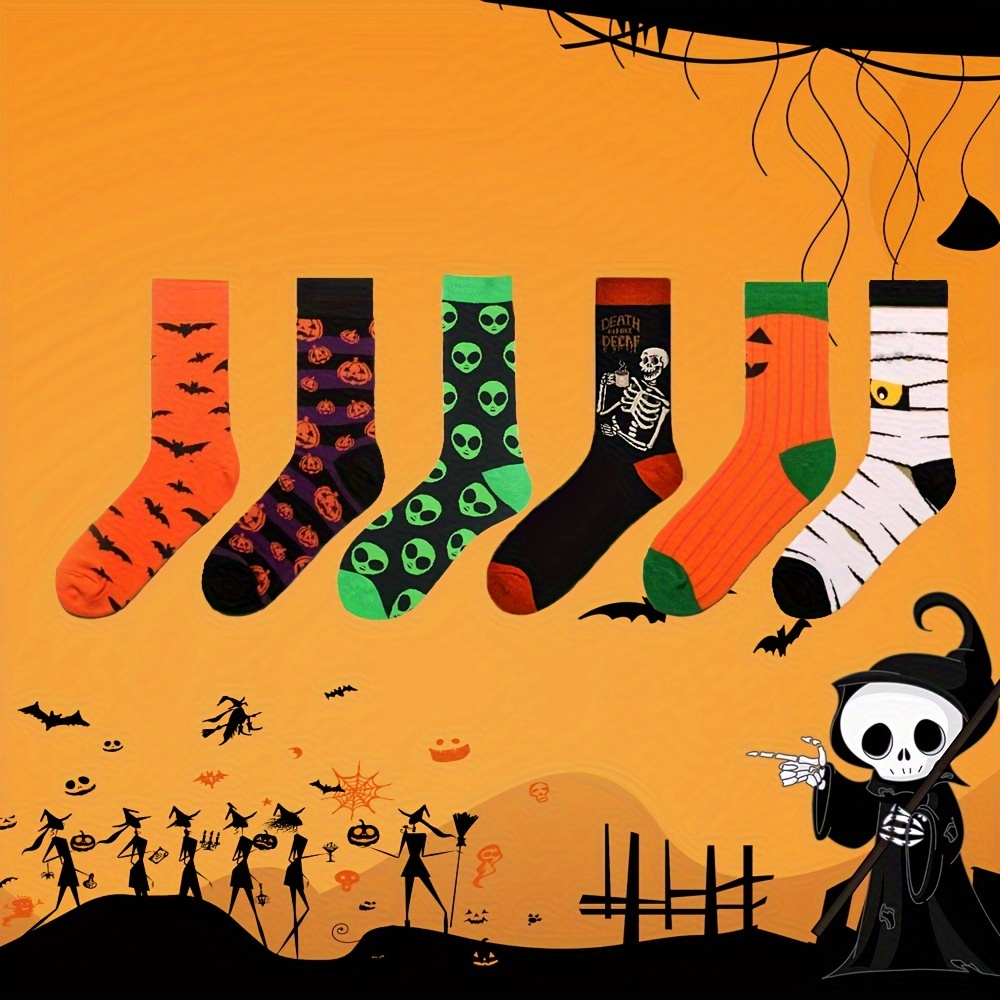 1 Par Calcetines Novedosos Estilo Halloween Hombre - Temu