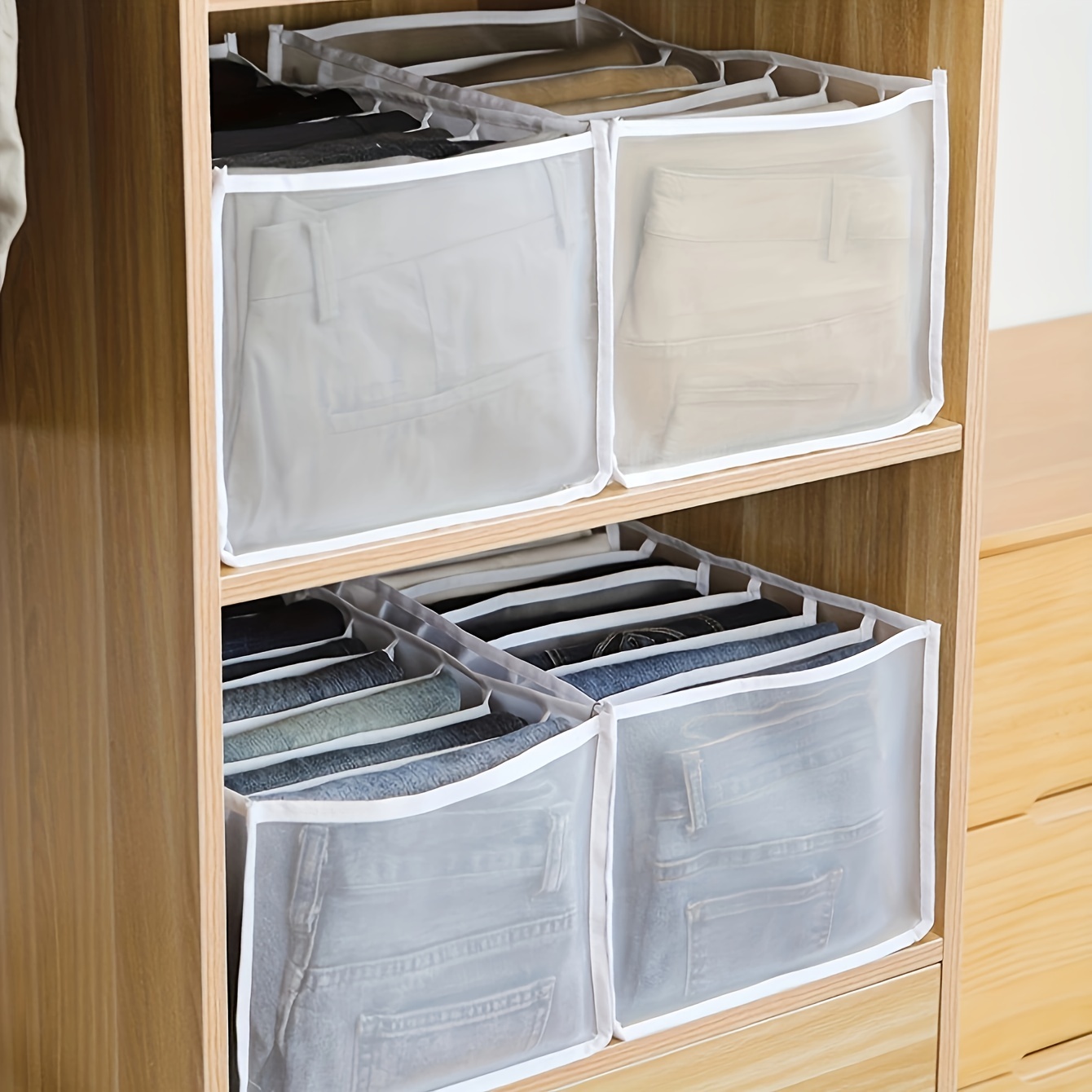 Clothes Storage Box Home Folding Wardrobe Closet Organizer For Clothes And  Pants, Storage Basket With Dividers