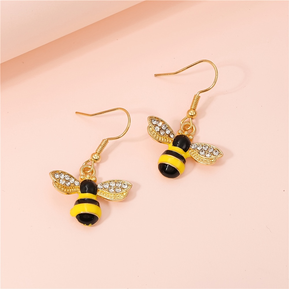 Bee Flower Rhinestones Drop Earrings