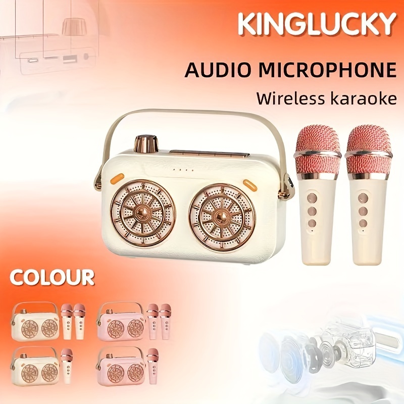 Altavoz de karaoke con micrófonos duales, máquina de karaoke estéreo  inalámbrica con efectos de luz, altavoz Bluetooth inalámbrico portátil