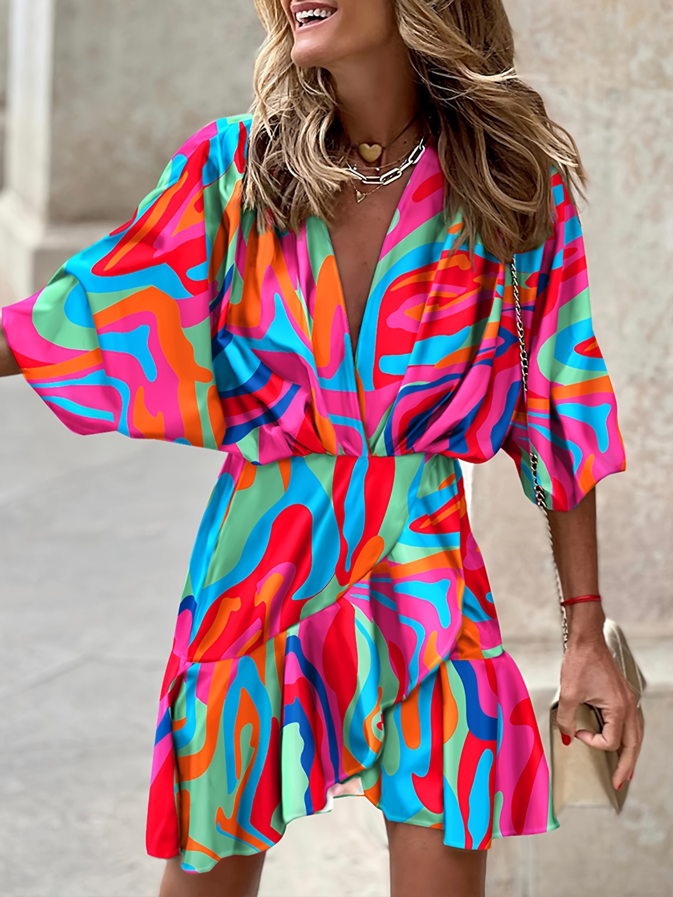  Dresses for Women - Ruffle Armhole Colorblock Tunic