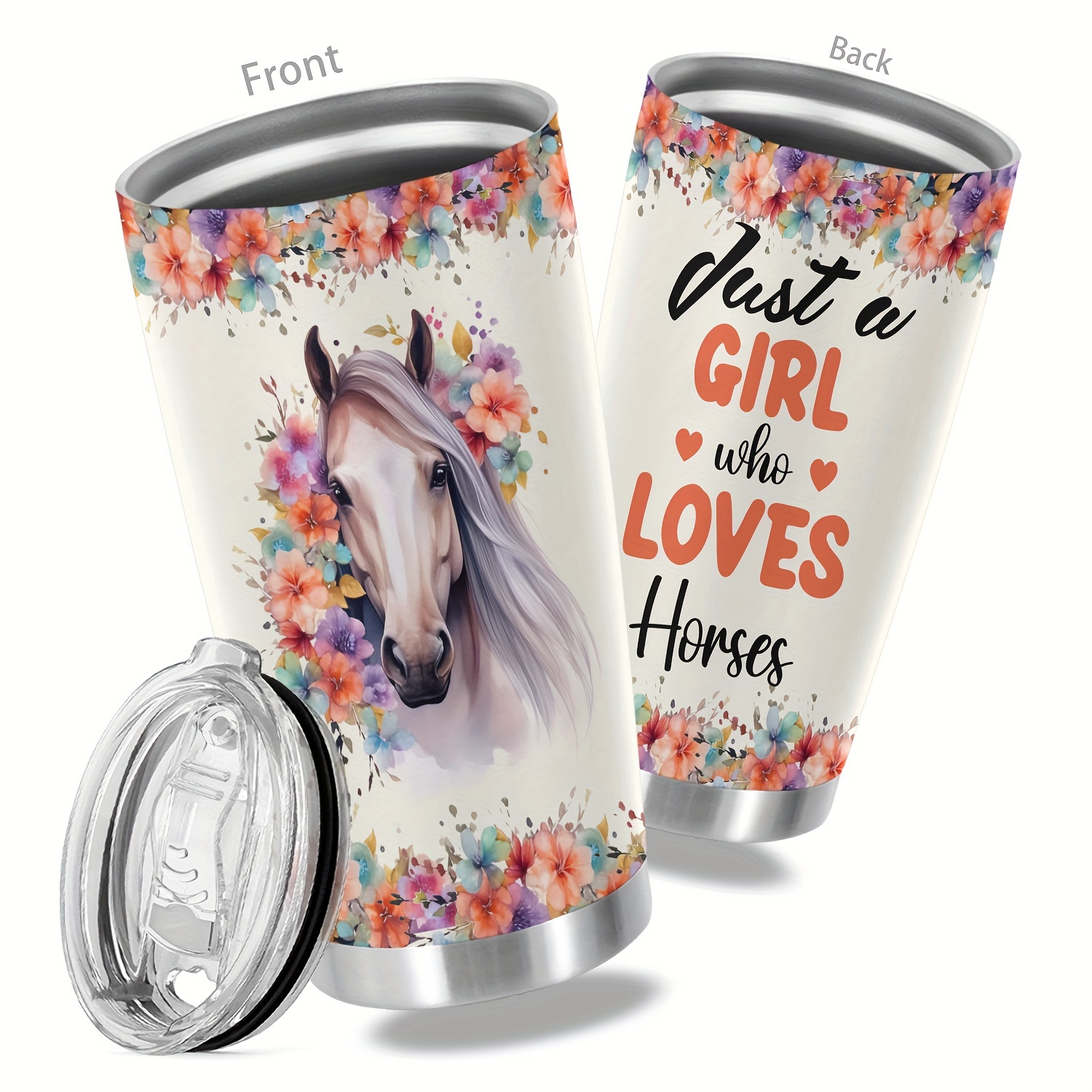 

1pc, 20oz Cup Stainless Steel Tumbler, Just A Girl Who Loves Horses Funny Print Double Wall Vacuum Insulated Travel Mug, Gifts For Parents, Relatives And Friends