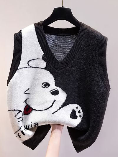 Cartoon Loose Sweater Vests Casual Color Block V Neck Sleeveless Fall  Winter Knit Sweater Vest Women's Clothing - Clothing, Shoes & Jewelry - Temu