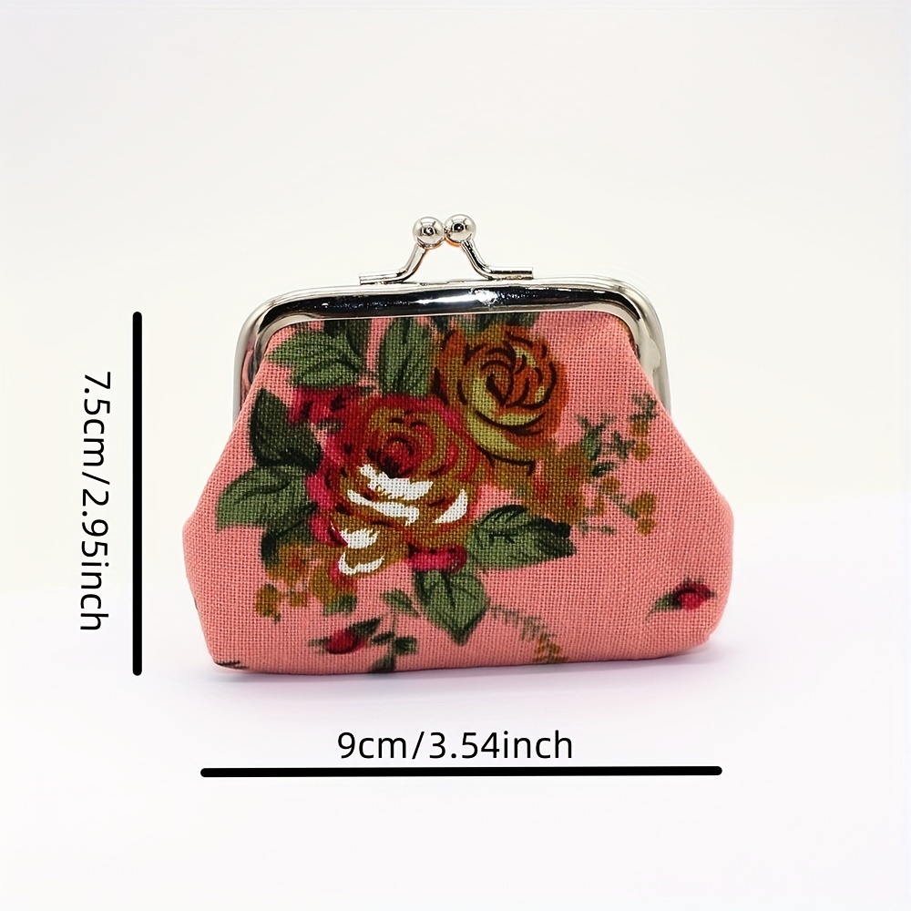 Flower Embroidery Coin Purse, Fashion Kiss Lock Wallet, Mini Pu Leather  Card Holder - Temu Japan