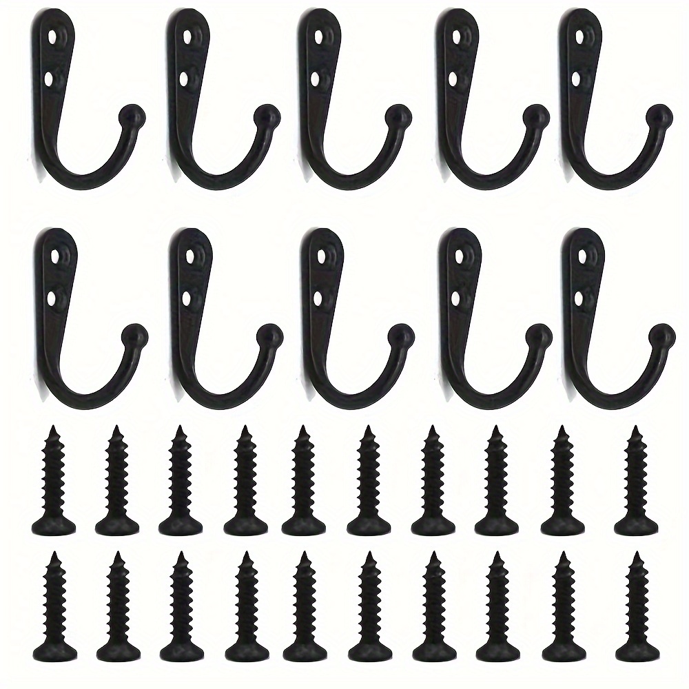 10PCS Stable Hooks With Screw, Metal Wall Hooks For Coats, Coat Hooks,  Heavy Duty Storage Organizer With 20 Screws For Hanging Hat, Towel, Key,  Robe