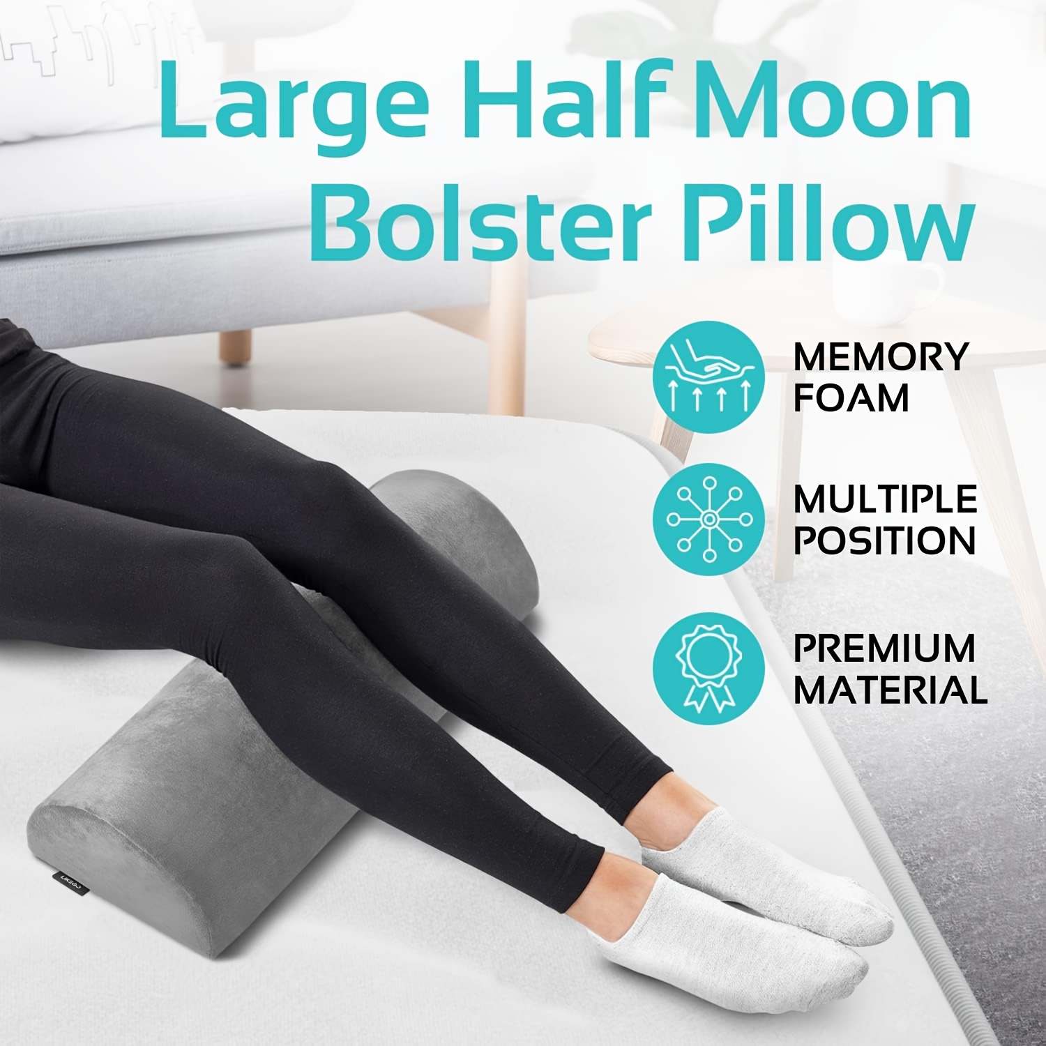 ComfiLife Bolster Pillow for Legs, Knees, Lower Back - 100% Memory Foam  Half Moon Pillow