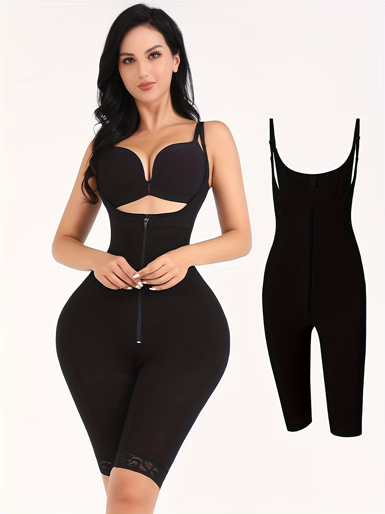 Lace Trim Shaping Romper Plunging Tummy Control Slimmer Open - Temu