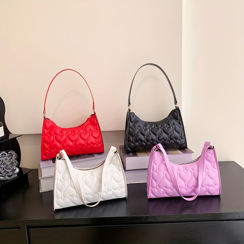 Y2k Heart Embroidery Baguette Bag, Women's Puffy Shoulder Bag, Trendy  Padded Handbag - Temu