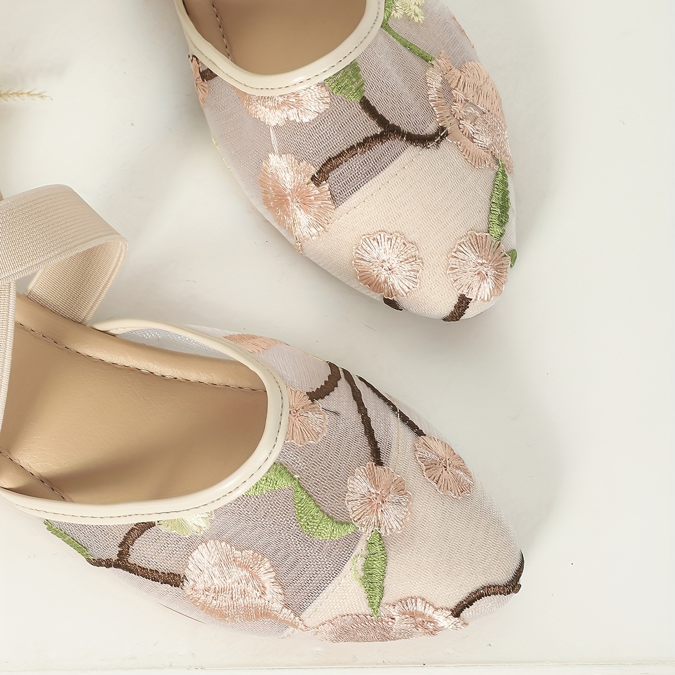 Floral Embroidered Lace Flat Sandals Cross Strap Slip On Shoes