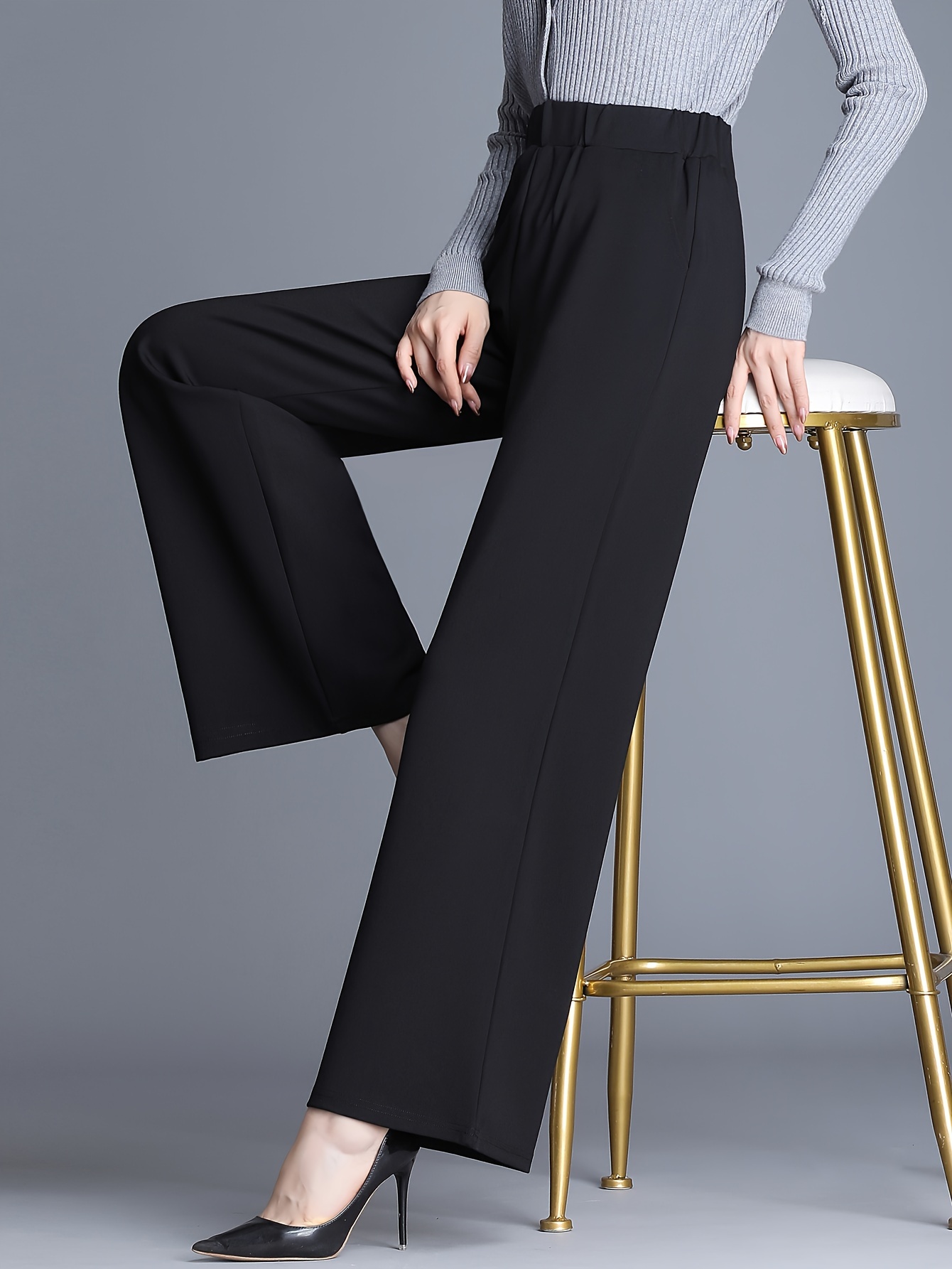 Solid Straight Leg Trousers