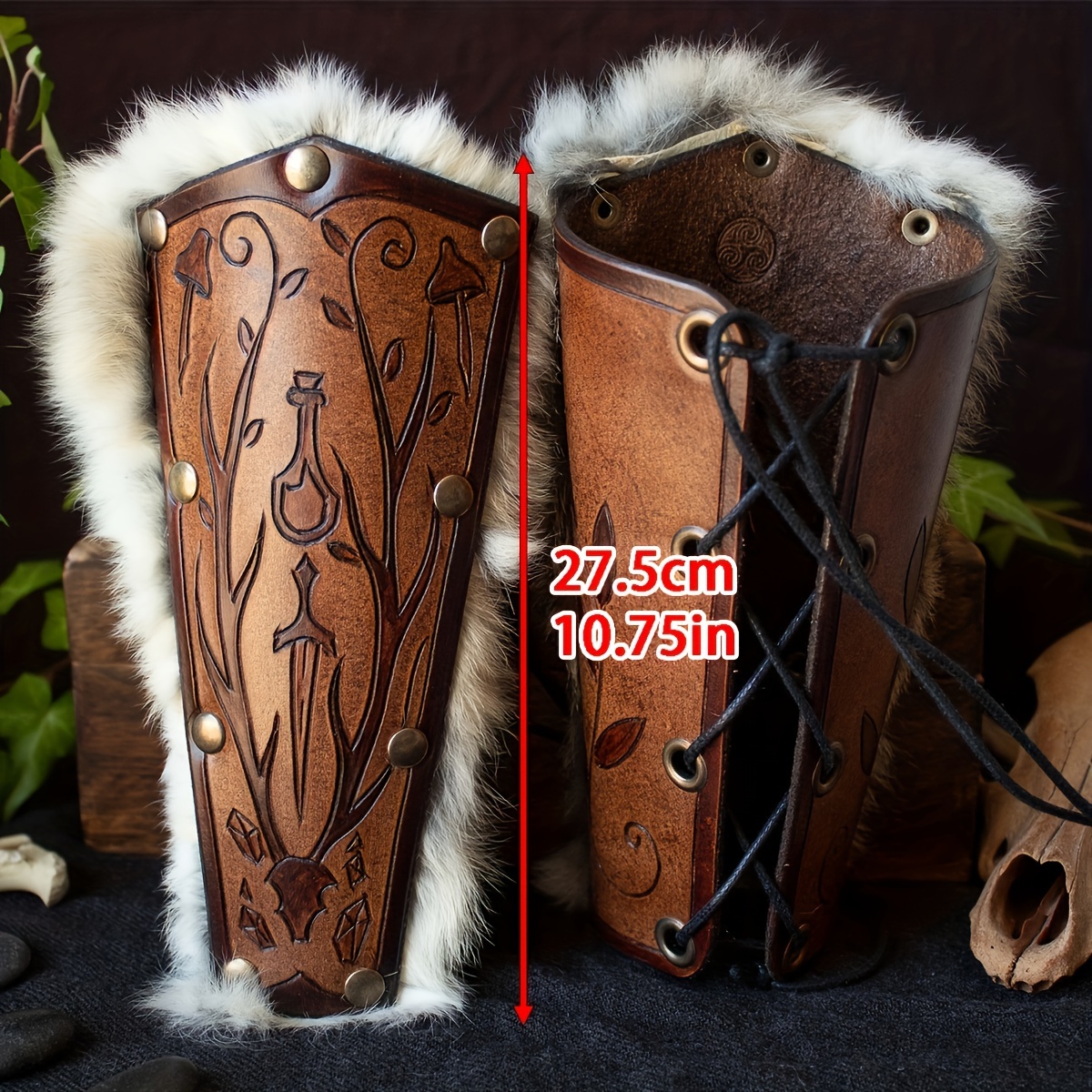 1/2PCS PU Leather Knights Wristband Medieval Bracers Arm Armor Viking  Cosplay