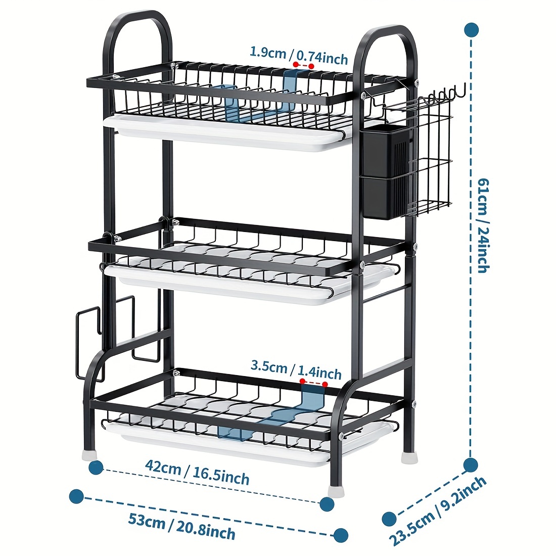 3-Tier Dish Drying Rack Kitchen Storage Shelf with Drain Board