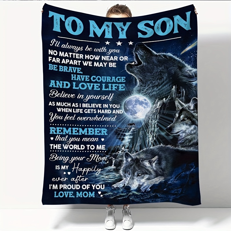 

1pc Printed Flannel Blanket, To My Son From Mom Envelope Blanket, Soft Throw Blanket Nap Blanket For Couch Bed Sofa Office Camping, Best Gift Square Blanket For Son