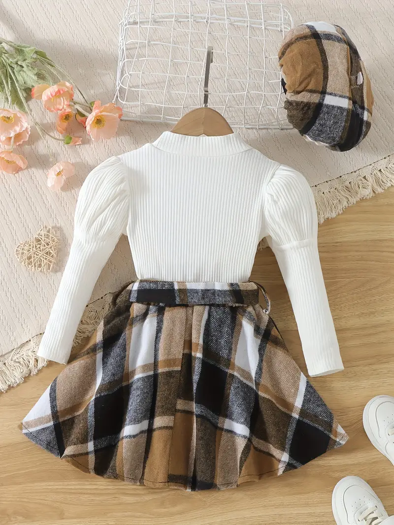 girls elegant outfit 2pcs solid color top a line skirt set kids clothes for spring autumn details 1