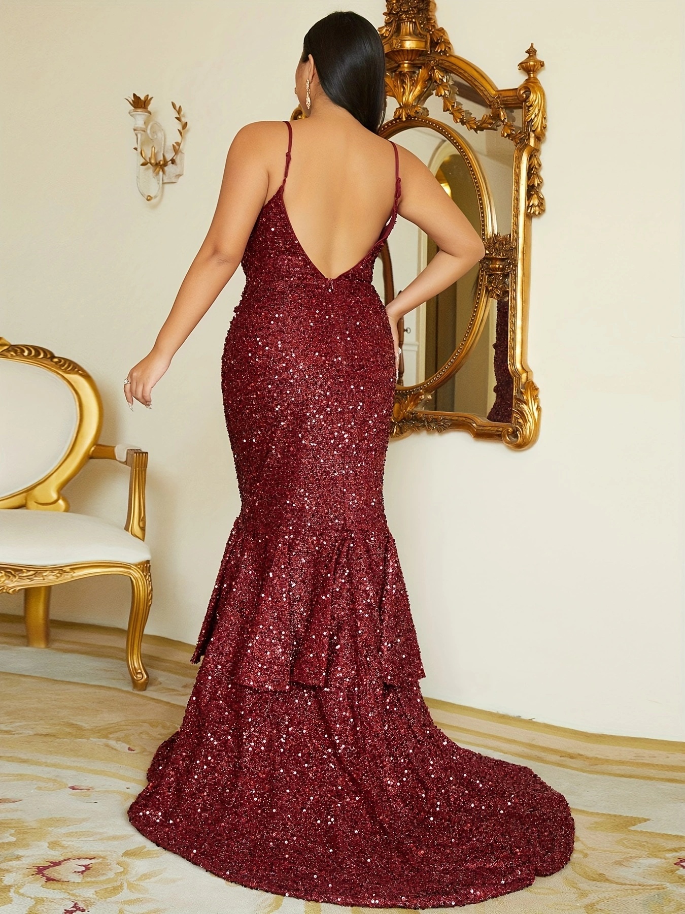 Wine Red Sequin Dress With Spaghetti Straps For Womens Slim Fit Bodycon  Party