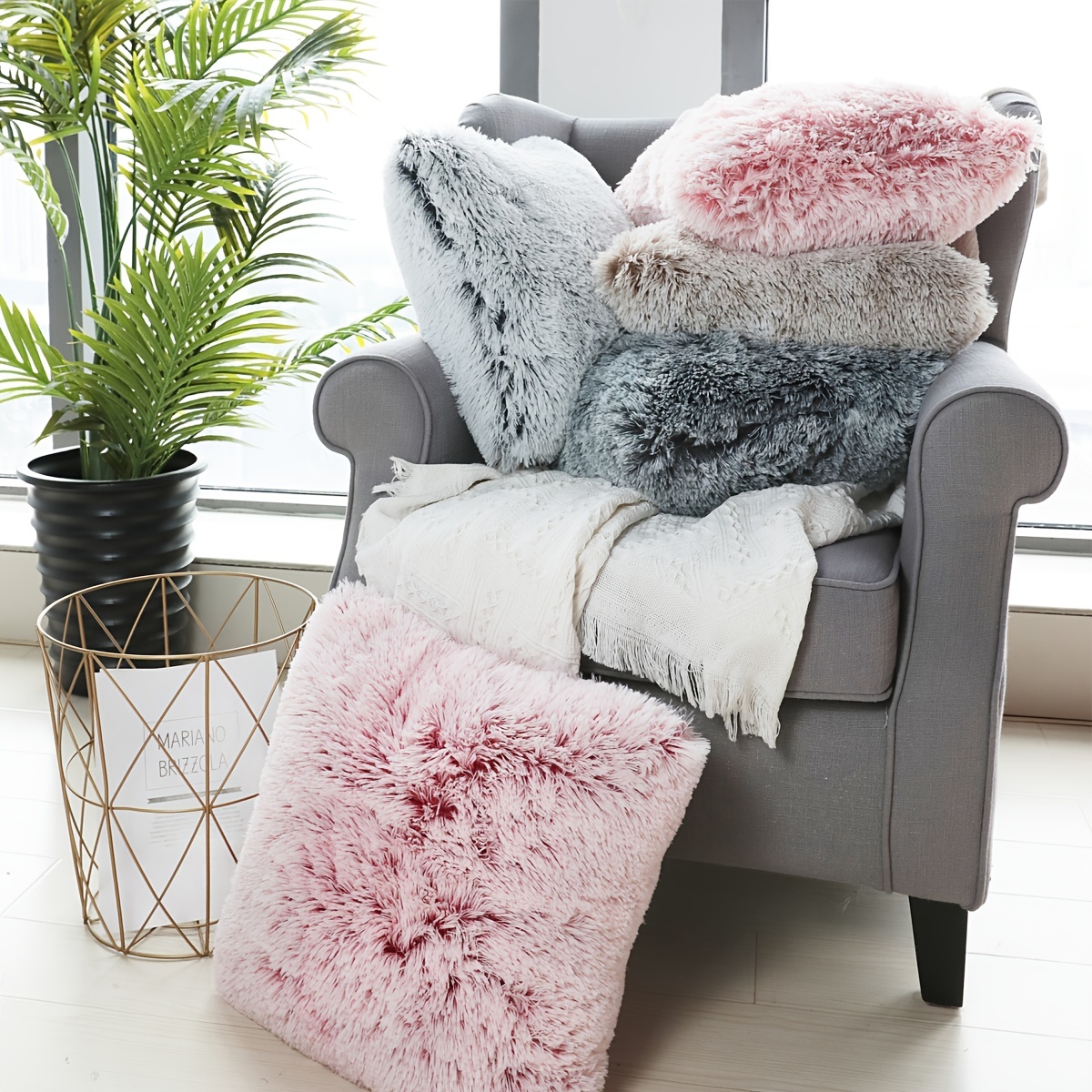 1 Pc/2 Pcs Home Decorative Luxury Series Super Soft Faux Fur Throw Pillow  Cover Cushion Case For Sofa Bed Chair, No Pillow Insert