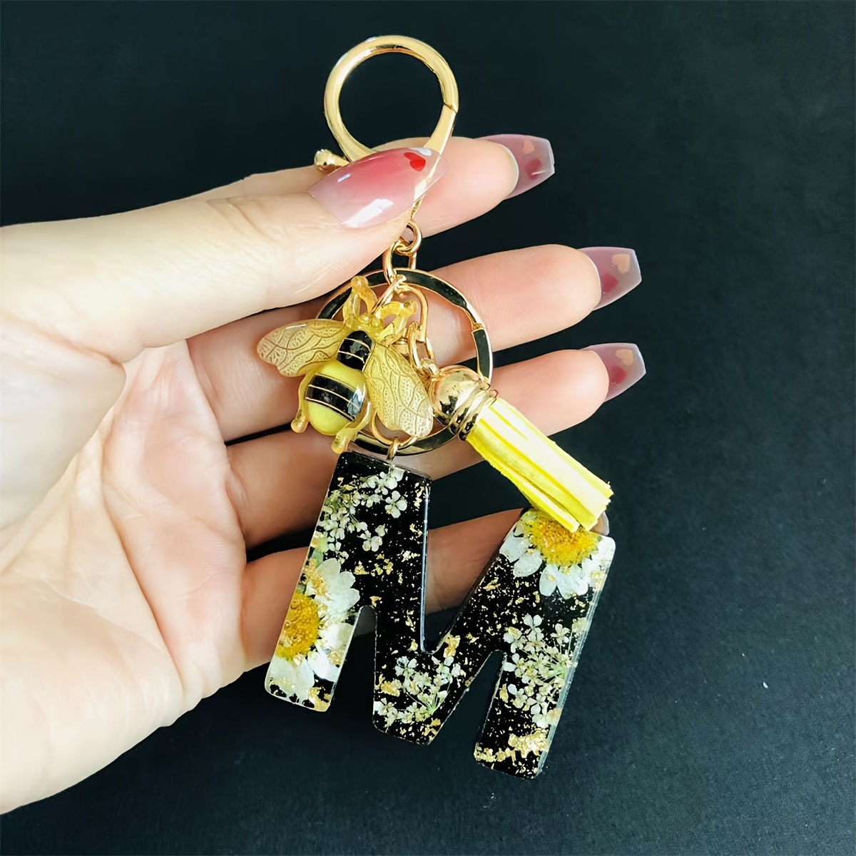 Custom Initial Resin Keychain  Handmade Dried Flower Alphabet