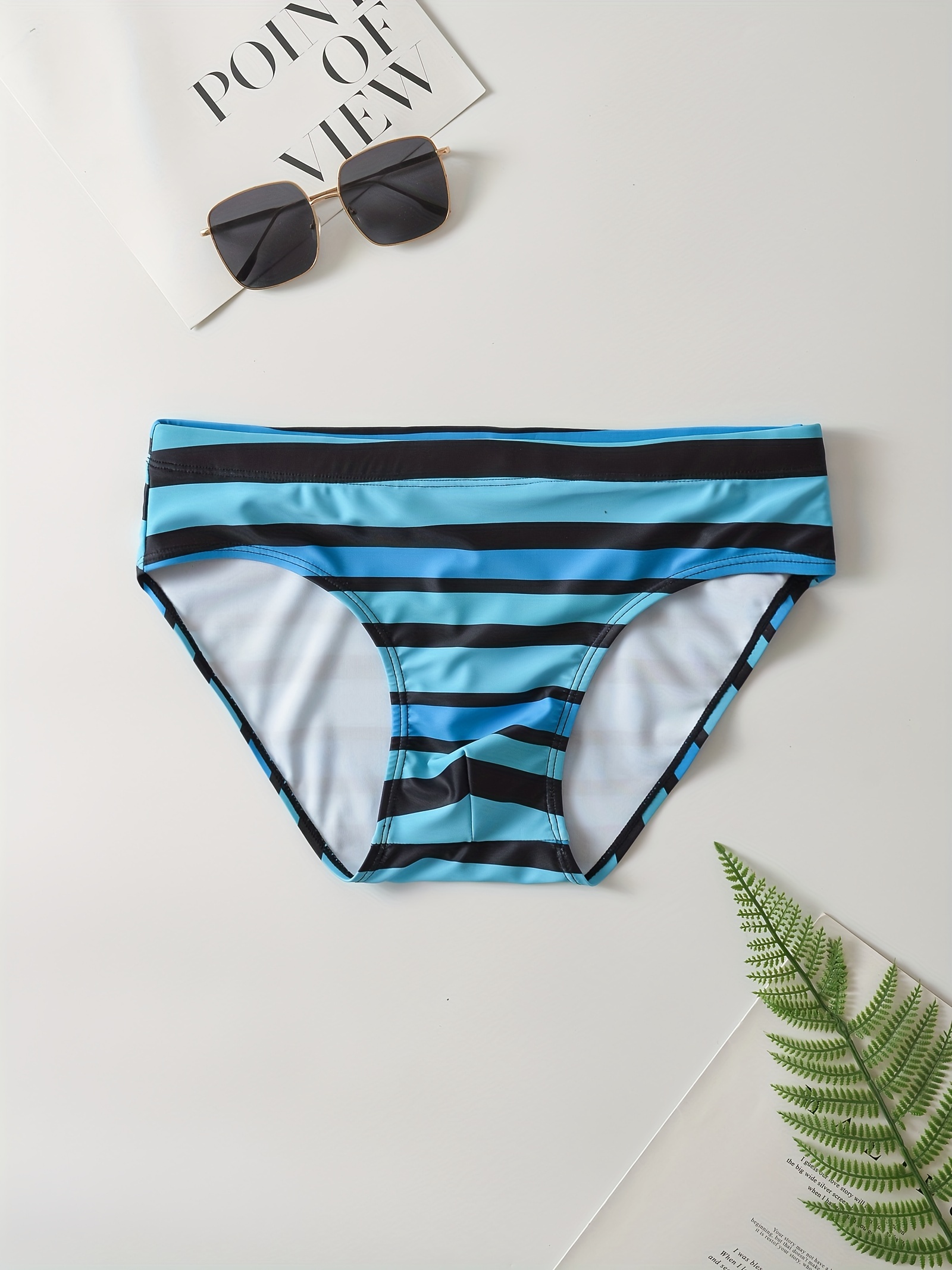Men's Stripe Drawstring Swim Briefs Quick Dry Beach Pool Swim Shorts
