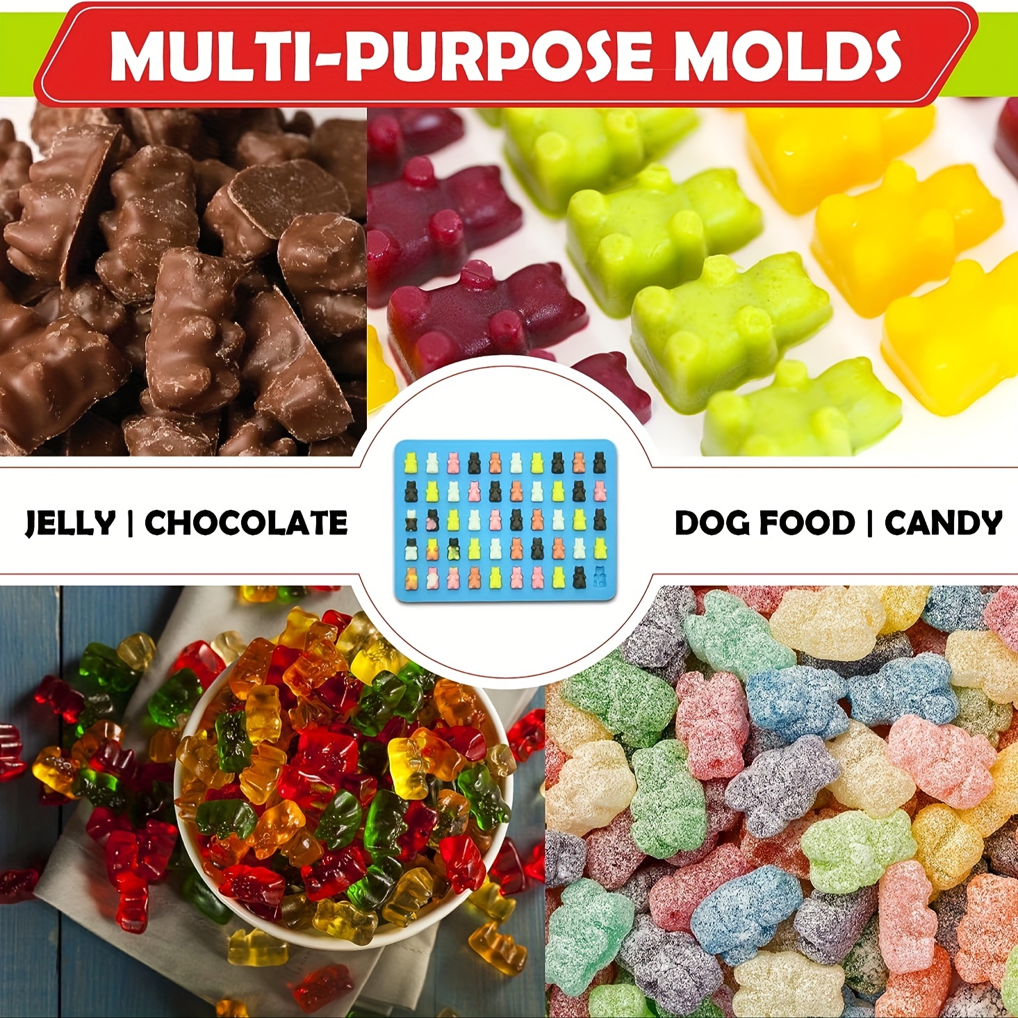 4PCS Gummy Molds Bear Candy Silicone, Mini Size Chocolate Gummy Molds Food  Grade