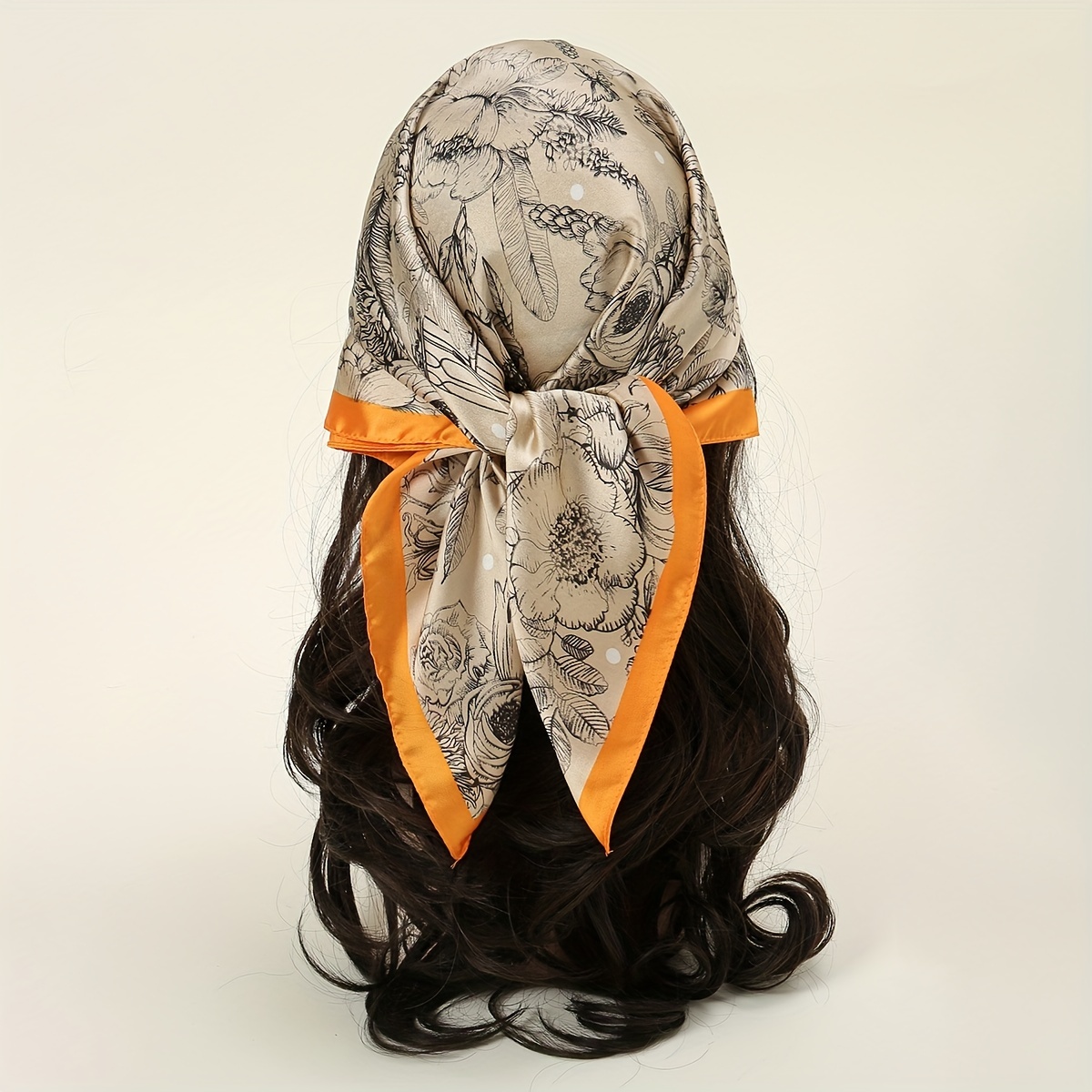 Floral Print Satin Square Scarf Bandana Neckerchief Head Wrap