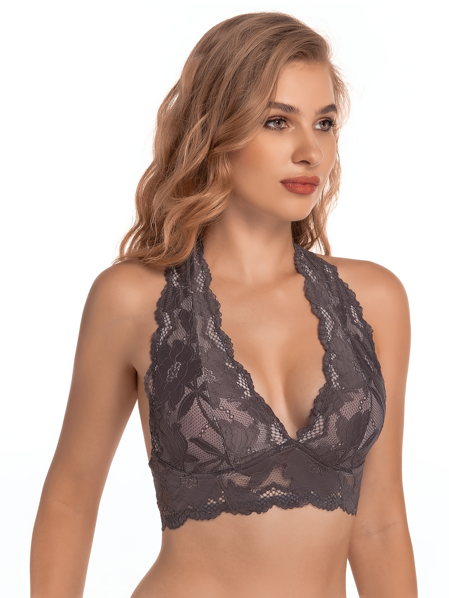 Lace halterneck bralette - Black - Ladies