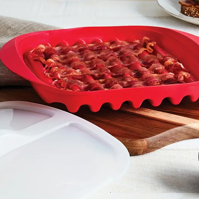 1pc, Microwave Bacon Cooker With Tray, Crispy Bacon Maker For Microwave,  Microwave Oven Baking Tray, Barbecue Machine Plate, Microwave Bacon Maker,  Mi