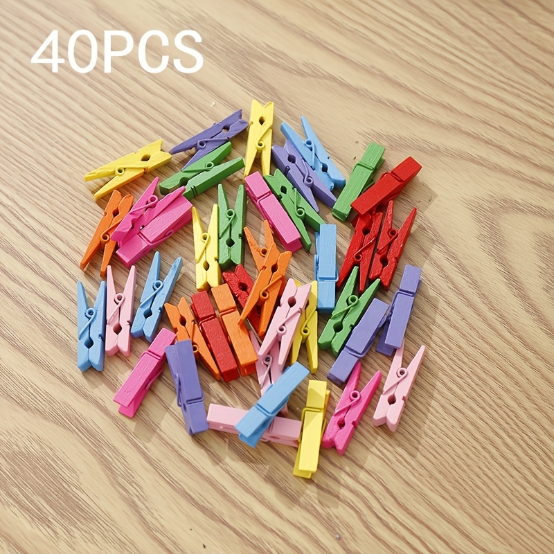 Topincn 50pcs Mini Cute Painted Wooden Clips Paper Pegs Clothes Photos Craft Clips,Wooden Peg, Size: One Size