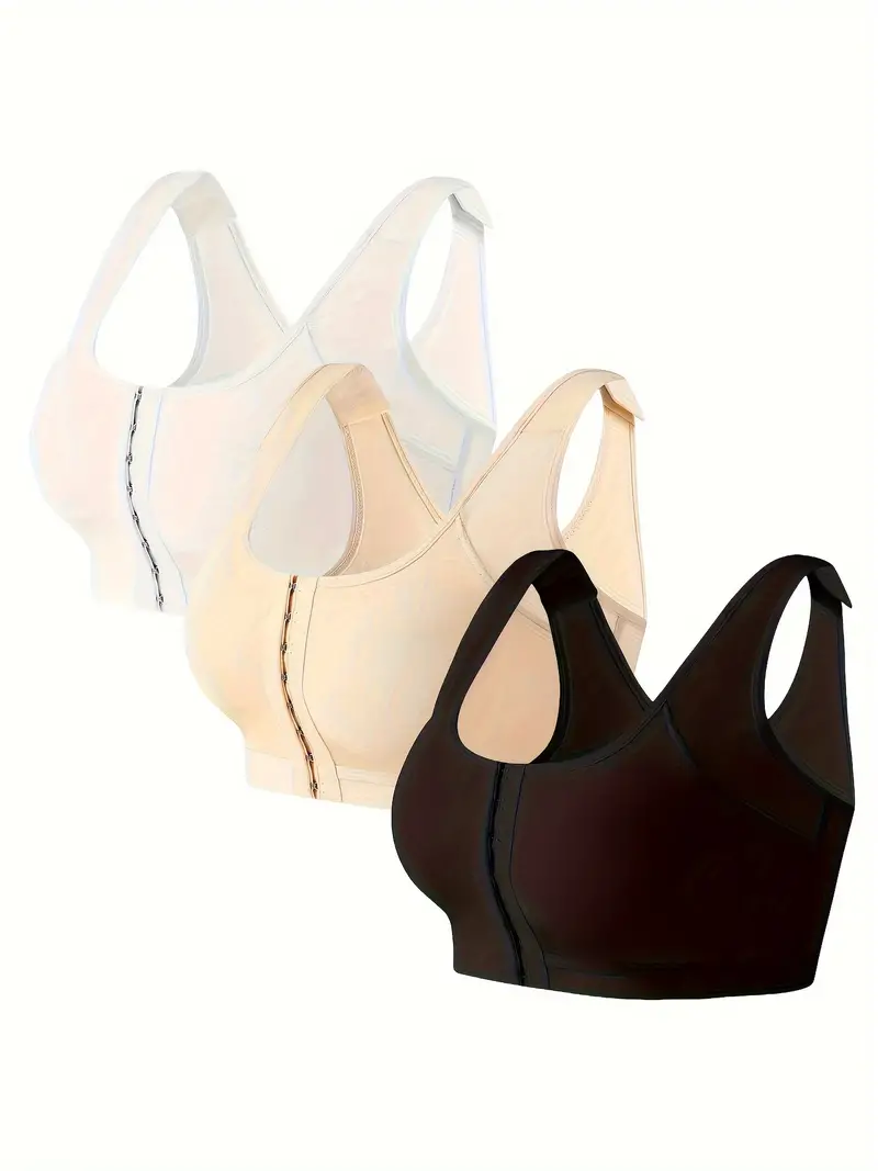 3pcs Women Front Closure Bras - Lift Up & Support Your Back - Wireless  Sports Bra